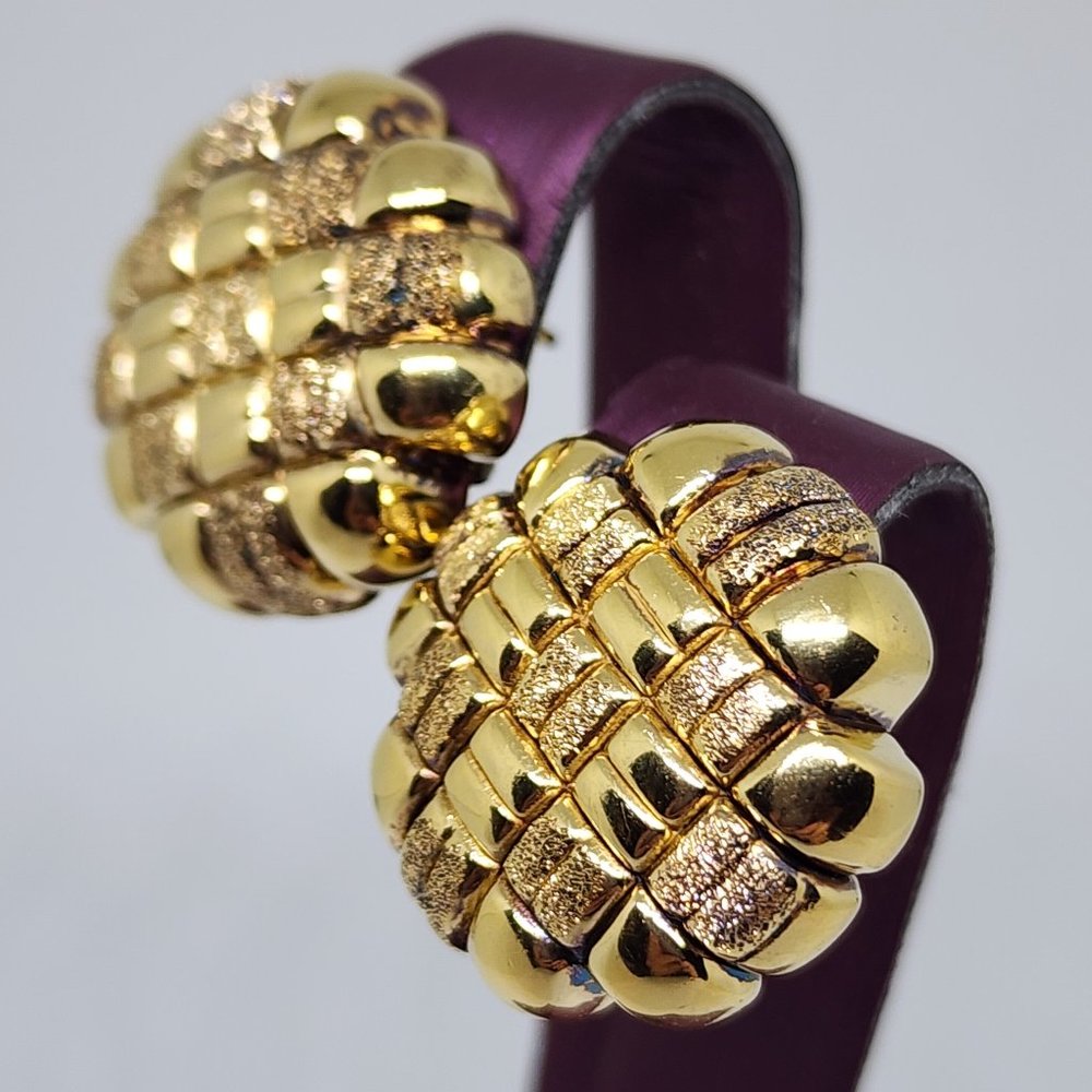 Italian Vermiel Polished and Brushed Woven Sterling Silver Omega Back Earrings - Picture 4 of 15